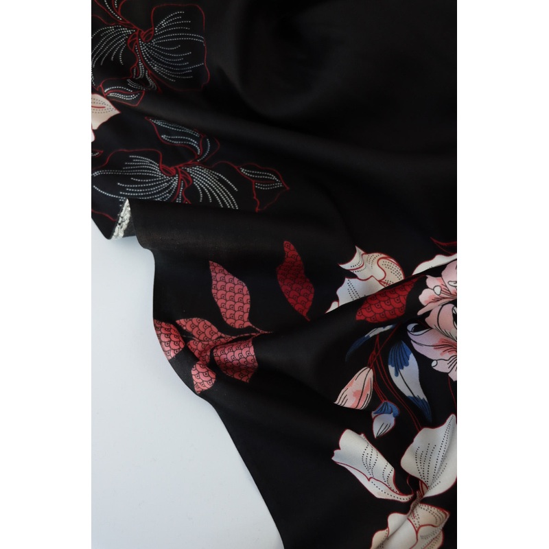 Textured Floral on Black Viscose Satin
