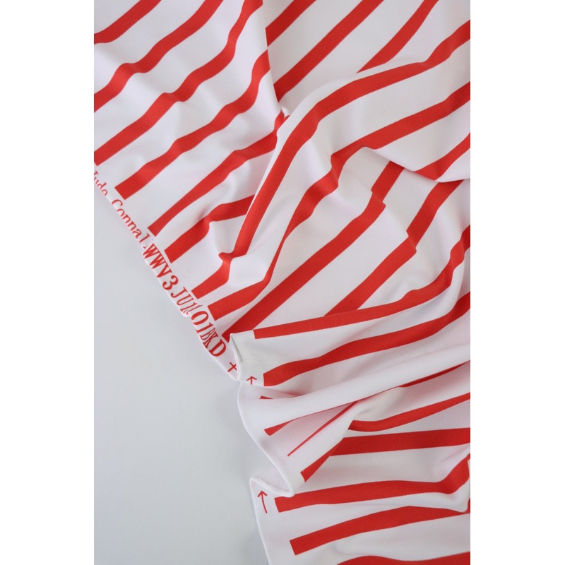 Tomato & White Stripe Matte Nylon Spandex Tricot | Designer Deadstock