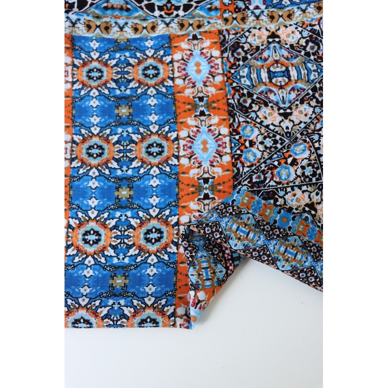 Blue & Orange Boho Patchwork Rayon Challis