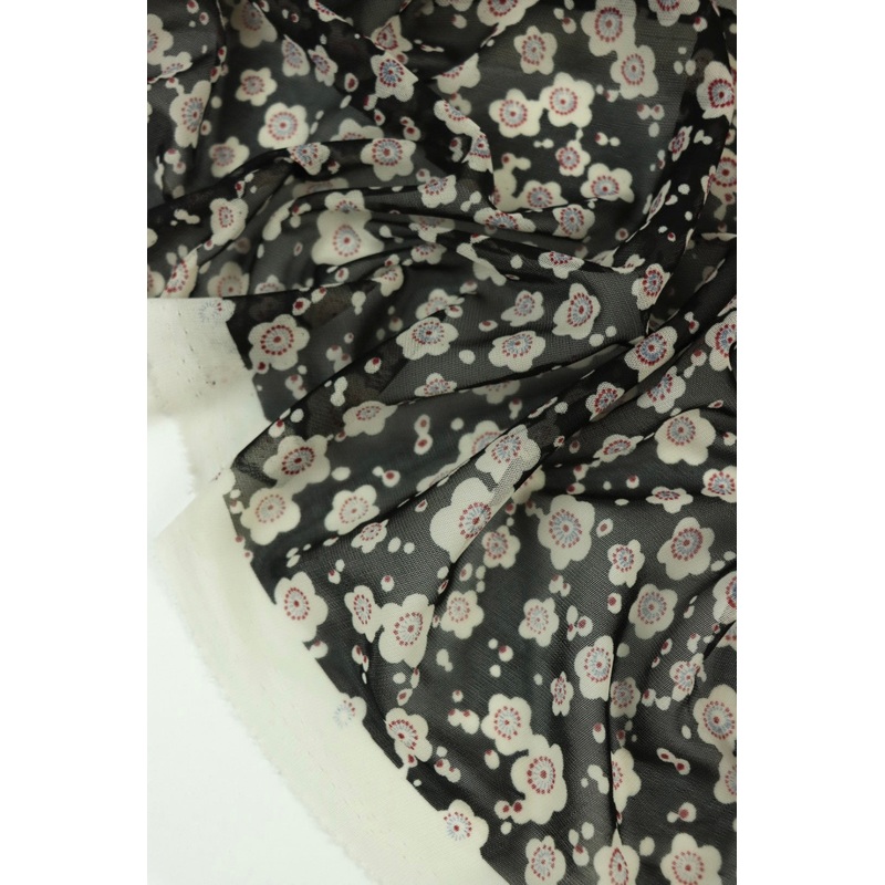 Val Floral on Black Stretch Mesh