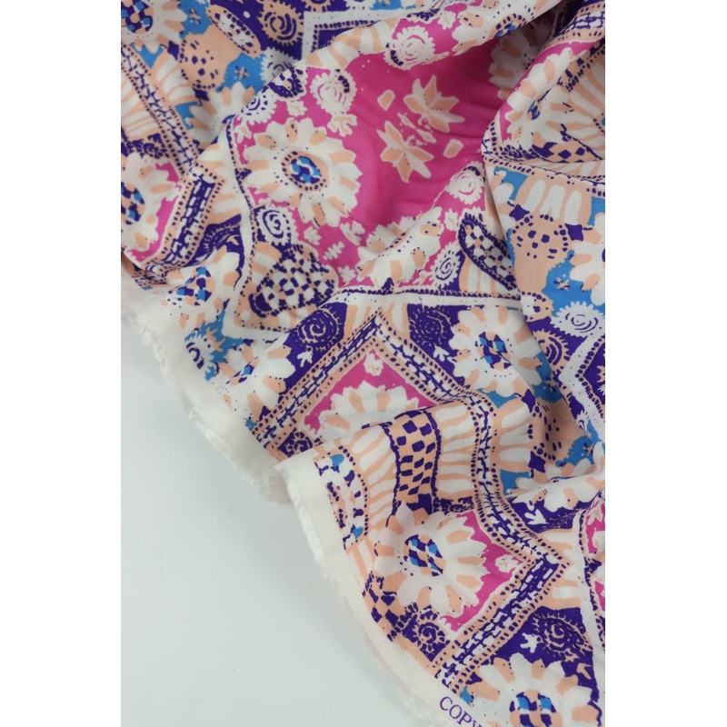 2YD 24IN REMNANT; Pink Boho Square Rayon Challis