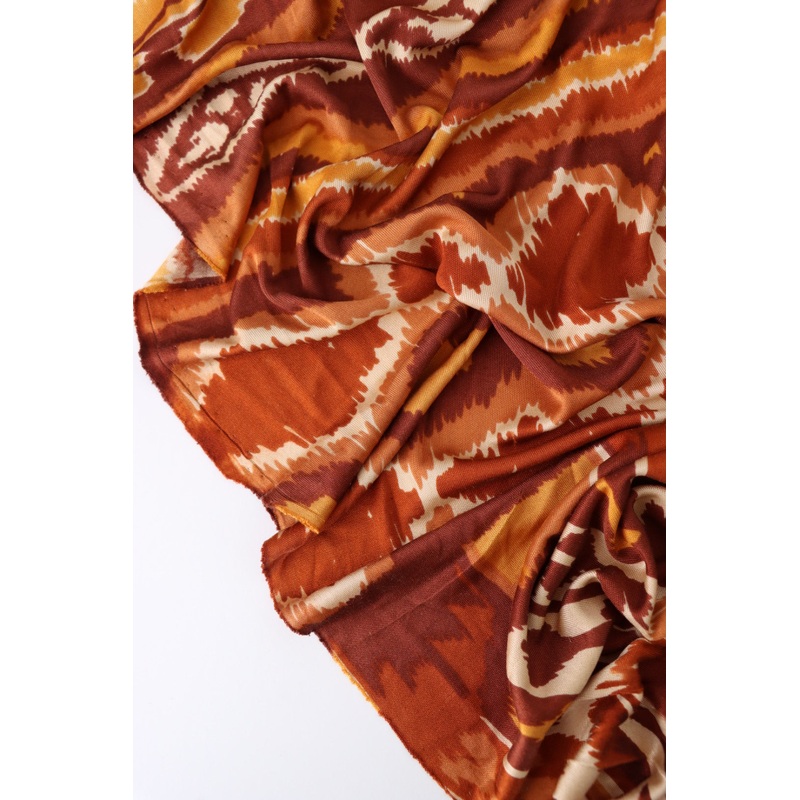 2YD 10IN REMNANT; Shades of Rust Geometric Stripe 100% Silk Jersey