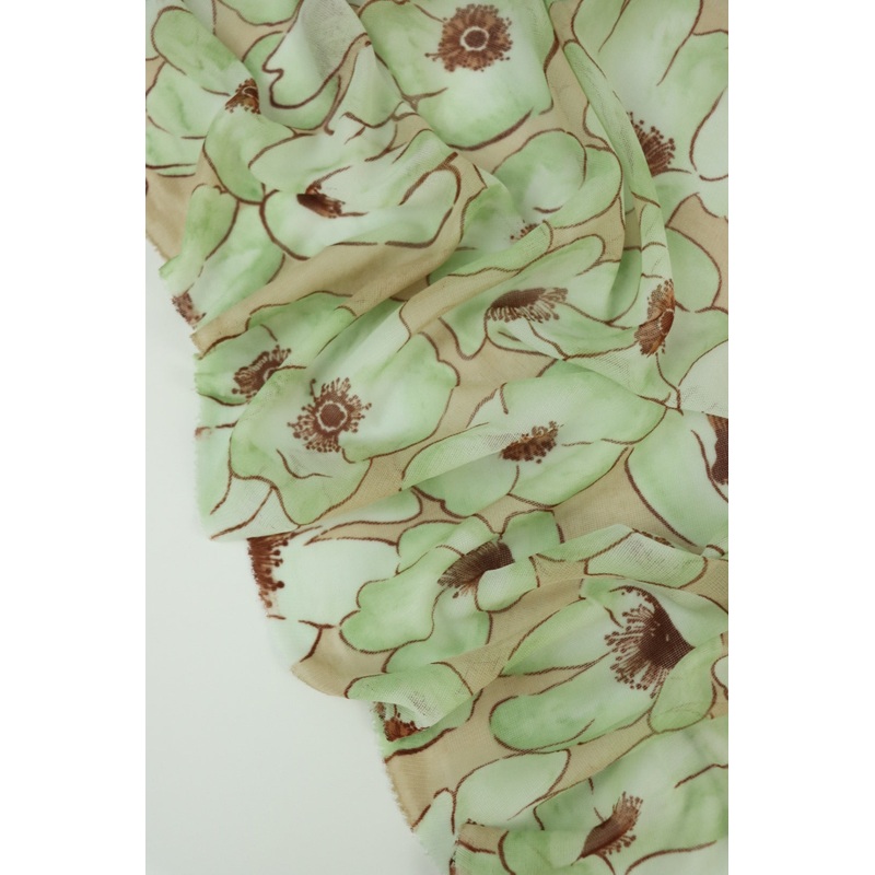 2YD PRECUT; Remi Floral (Green) Stretch Mesh