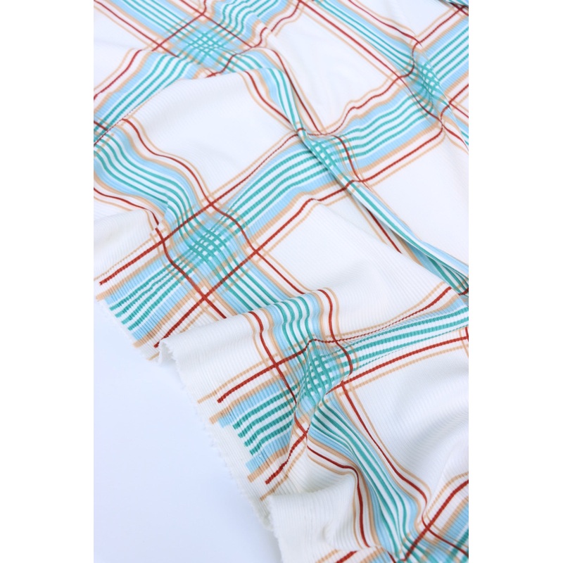Turquoise/Rust Plaid Yummy 2×1 Rib Knit
