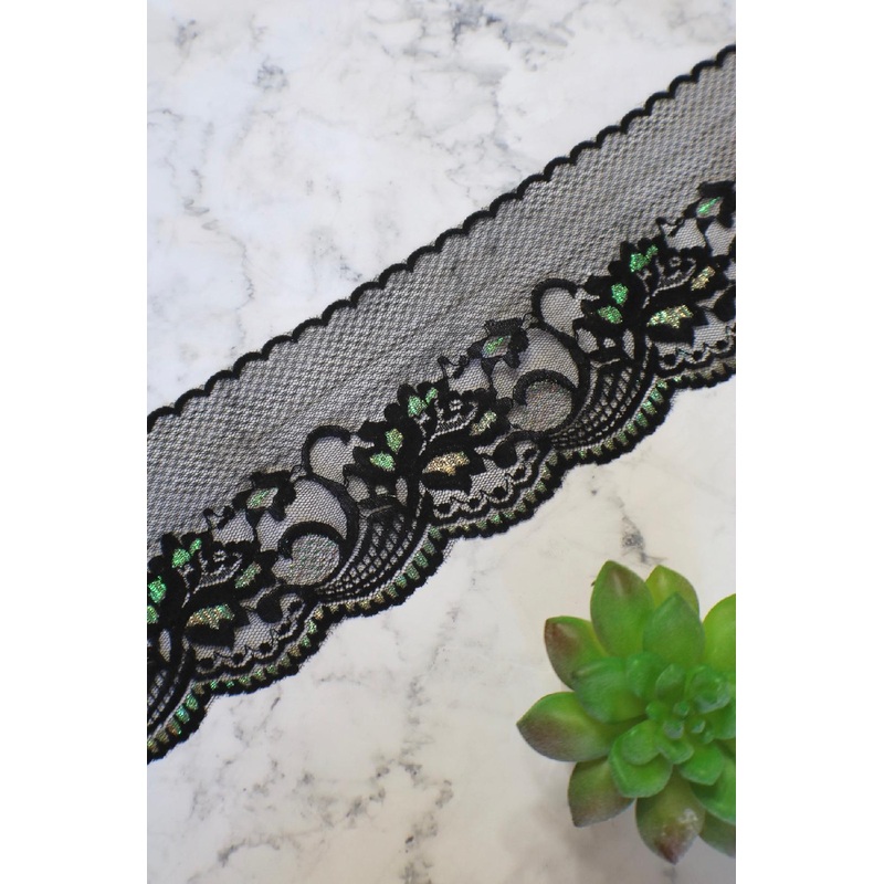 Black Shimmer 4 Wide Embroidered Tulle Lace Trim