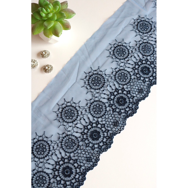 Blue Full Circle 6.5 Wide Embroidered Lace Trim