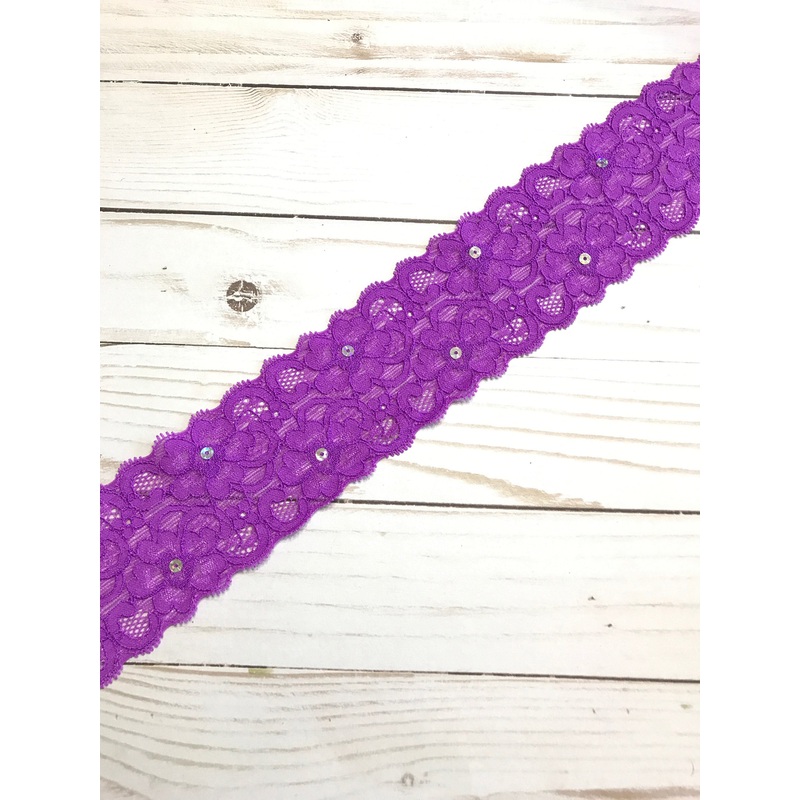 Purple Sequin 2.5 Wide Stretch Lace