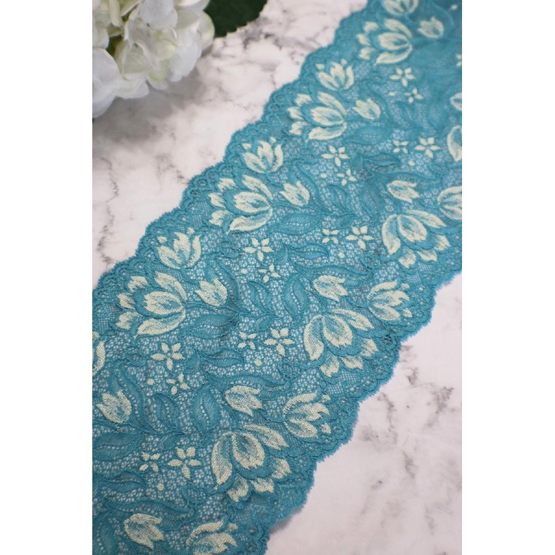 Turquoise & Cream 6.5 Wide Stretch Lace