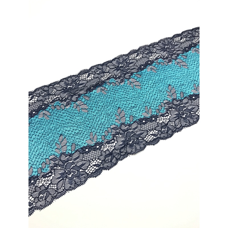 Turquoise & Navy 6.5 Wide Stretch Lace