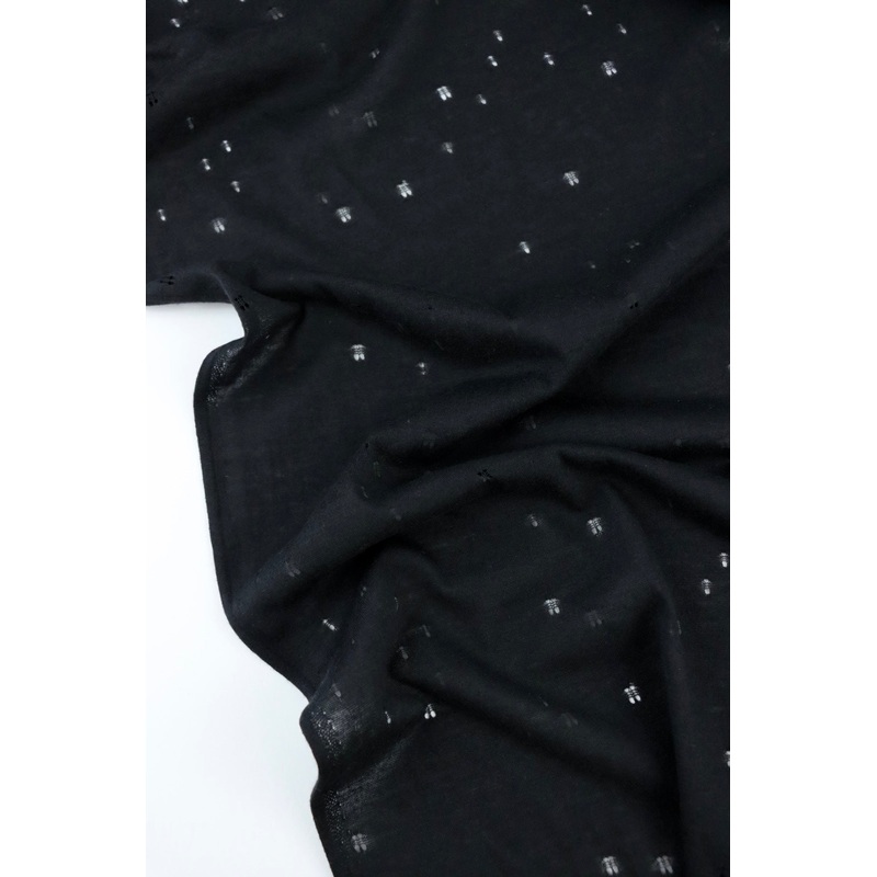 Black Distressed Eyelet Poly/Cotton Jersey