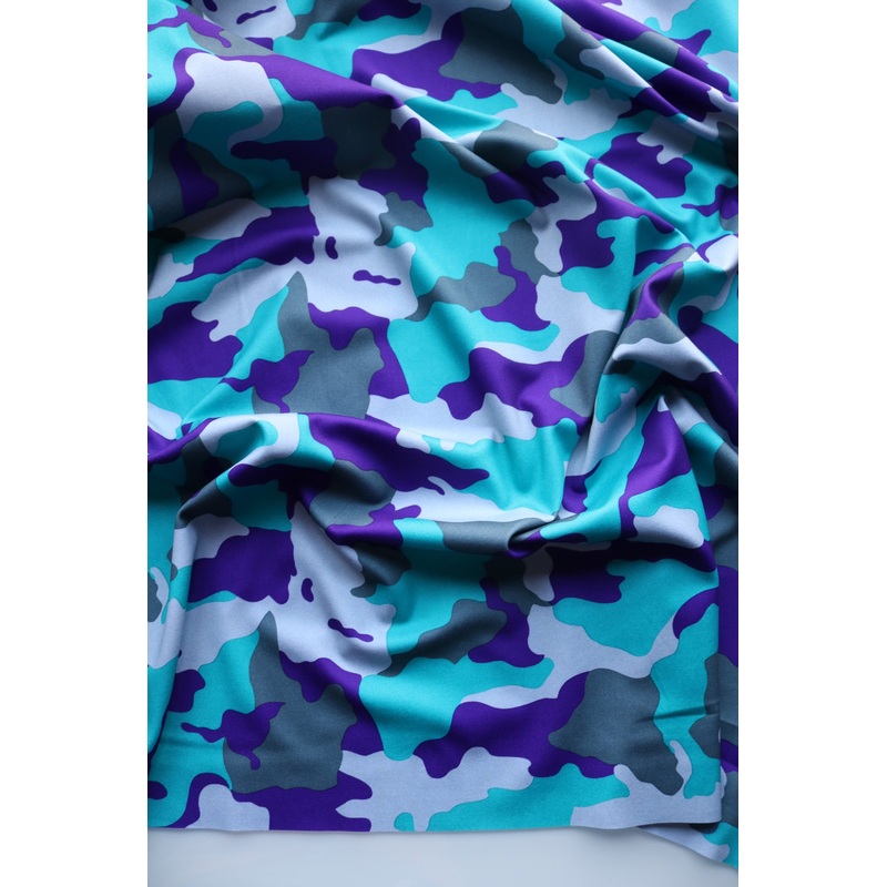 Turquoise/Purple/Grays Camo QUAD Performance Jersey Knit | By The Half Yard