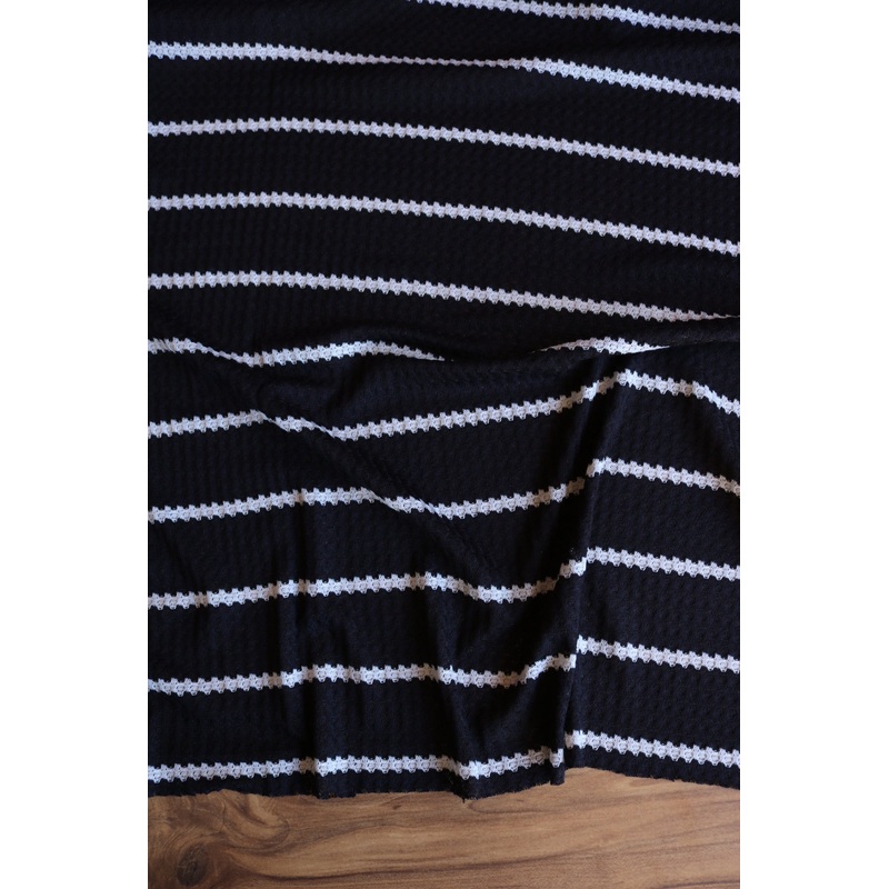 1.5 Black & .5 Ivory Stripe Waffle Sweater Knit