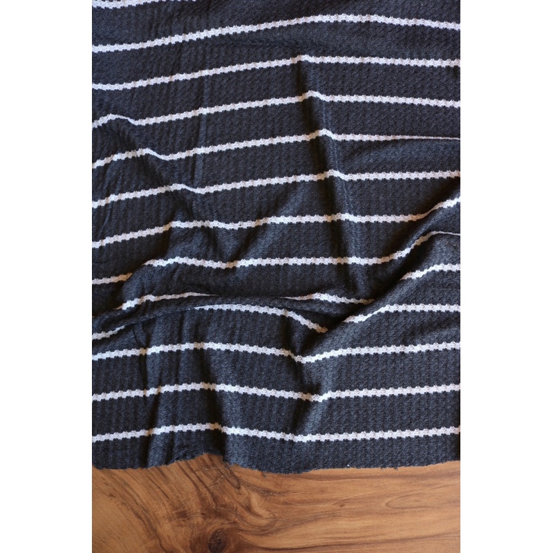 1.5 Charcoal & .5 Ivory Stripe Waffle Sweater Knit