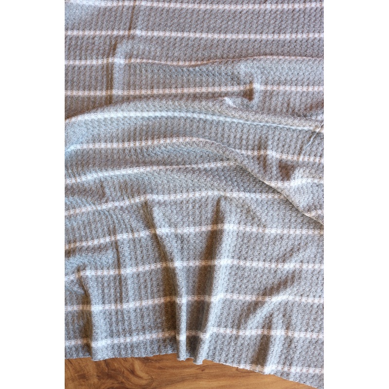 1.5 Heather Gray & .5 Ivory Stripe Waffle Sweater Knit