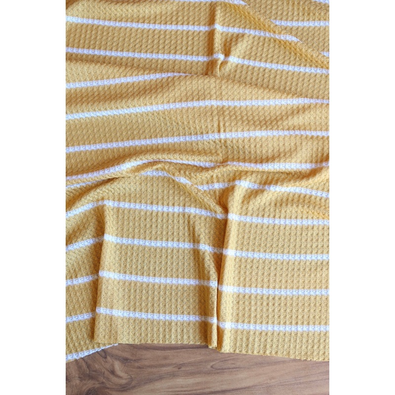 1.5 Mustard & .5 Ivory Stripe Waffle Sweater Knit