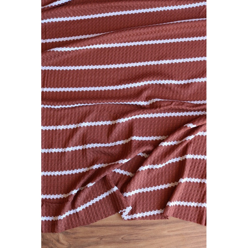 1.5 Rust & .5 Ivory Stripe Waffle Sweater Knit