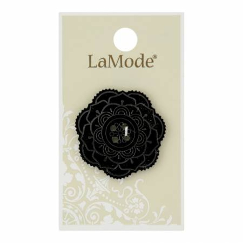 1 3/8 Black Mirrored Flower Buttons | LaMode