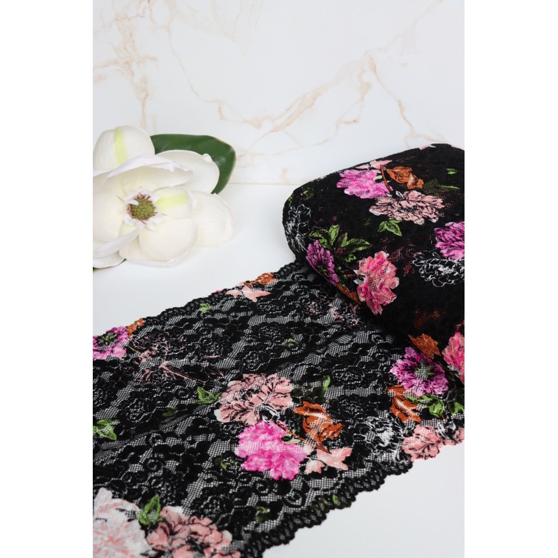 Black/Pink/Coral/Blush Floral 11 Wide Stretch Lace