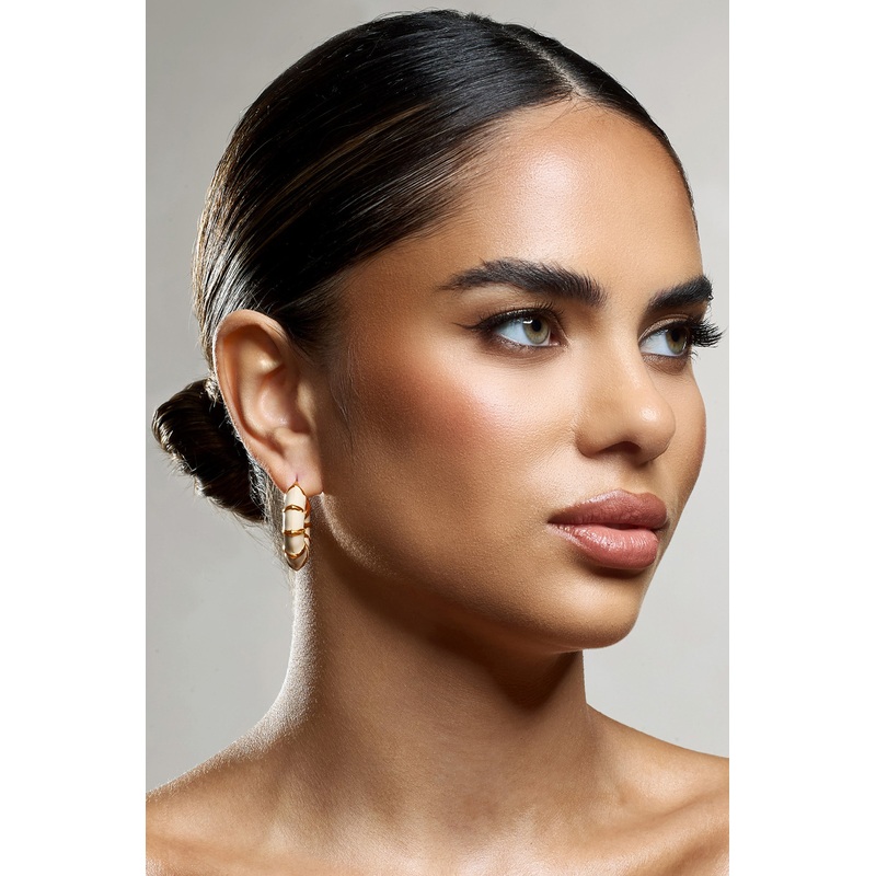 Edie | Nude & Gold Hoop Earrings