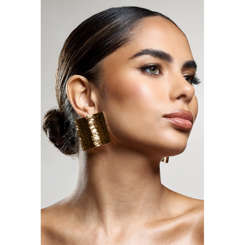 Serengeti | Gold Hammered Square Statement Earrings