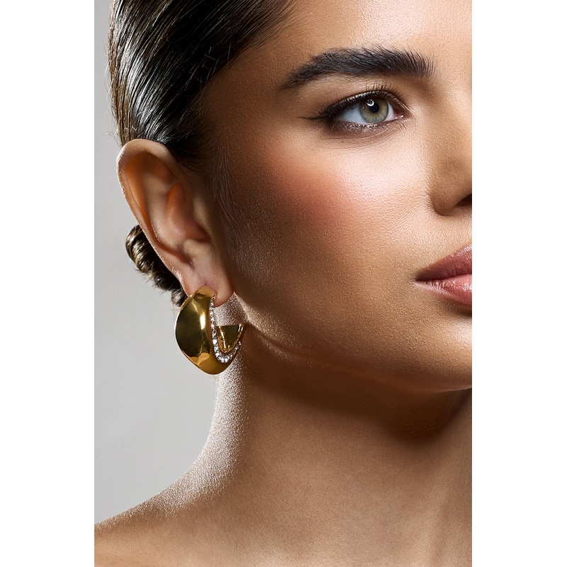 Angel Eyes | Gold Diamante Abstract Hoop Earrings