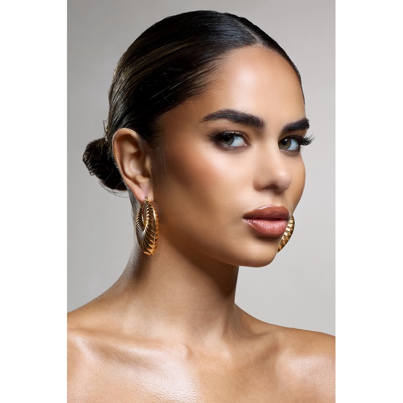 Crete | Gold Ribbed Chunky Statement Hoop Earrings