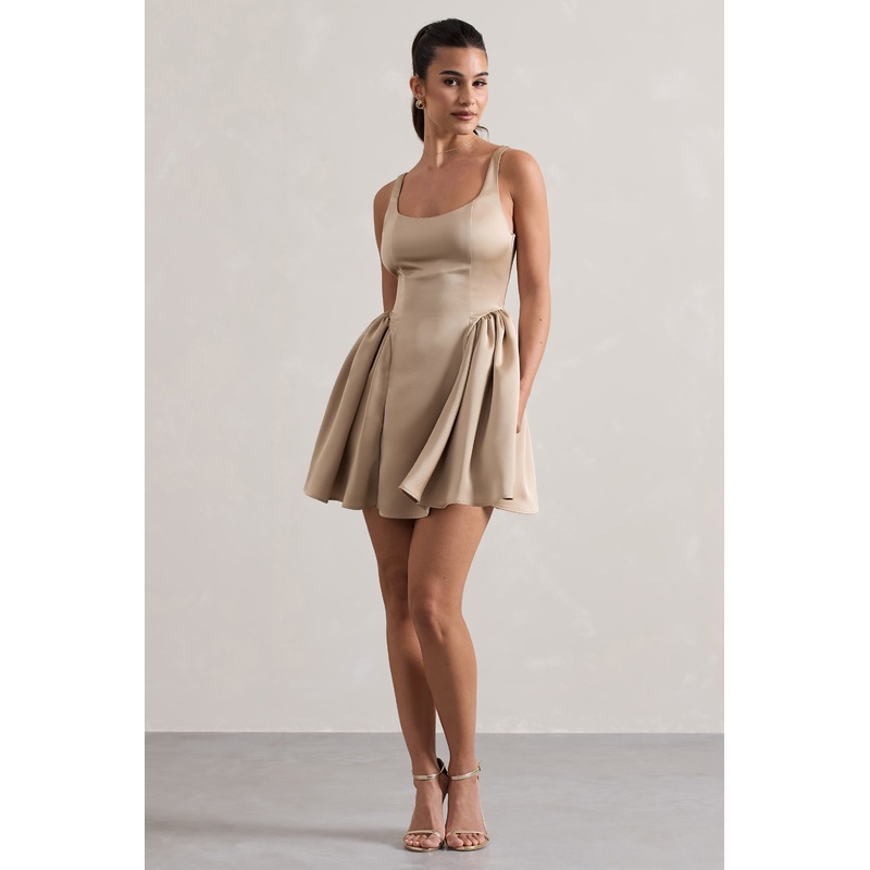 Cyrus | Champagne Satin Scoop-Neck Mini Dress