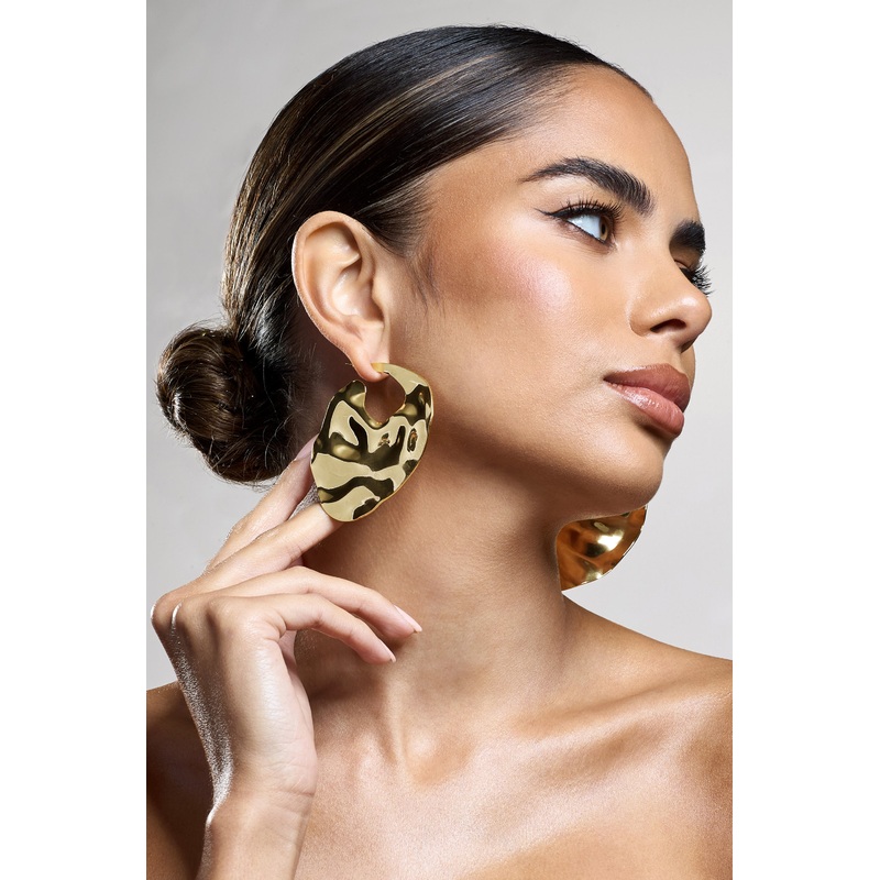 Journey | Gold Textured Abstract Disc Earrings
