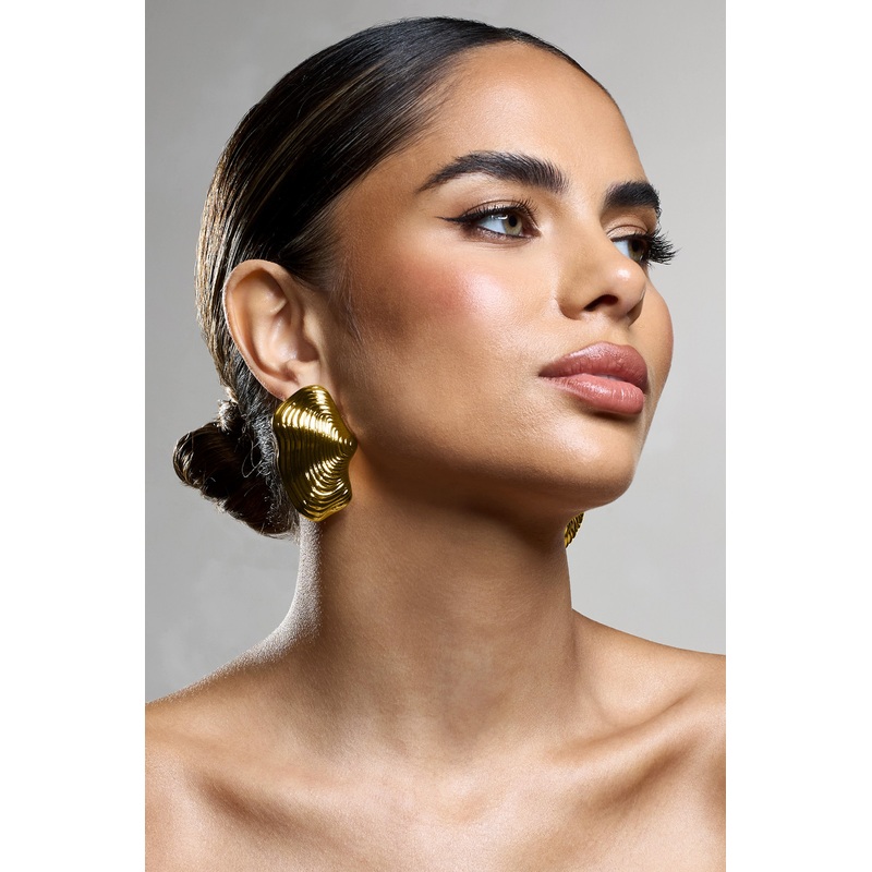 Katya | Gold Abstract Ribbed Statement Earrings
