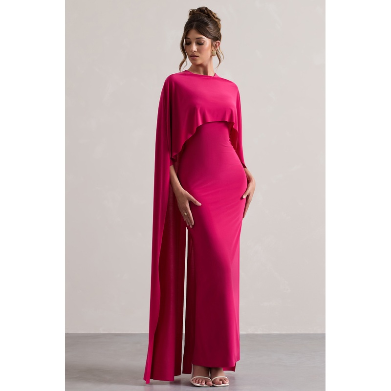 Padma | Pink Draped Maxi Dress With Cape Sleeves