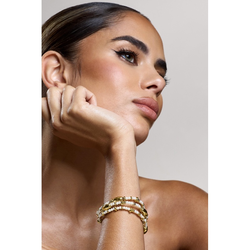 Raine | Gold Pearl Beaded Bracelet Set