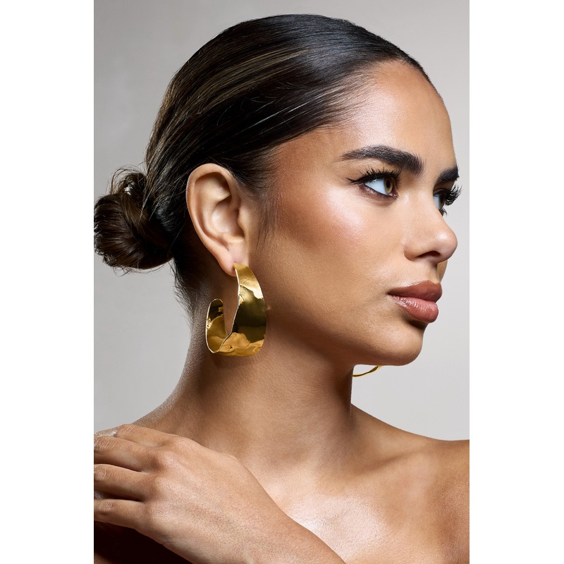 Splendor | Gold Textured Chunky Hoop Earrings