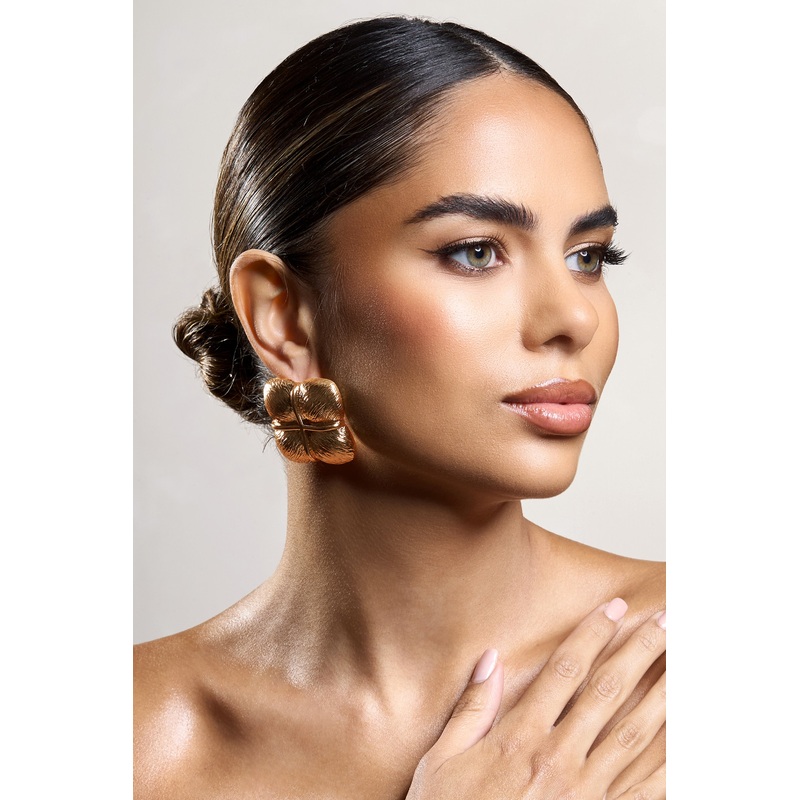 Winifred | Gold Textured Square Statement Earrings