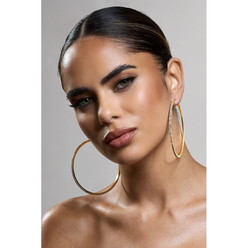 Amika | Gold Diamante Thin Hoop Earrings