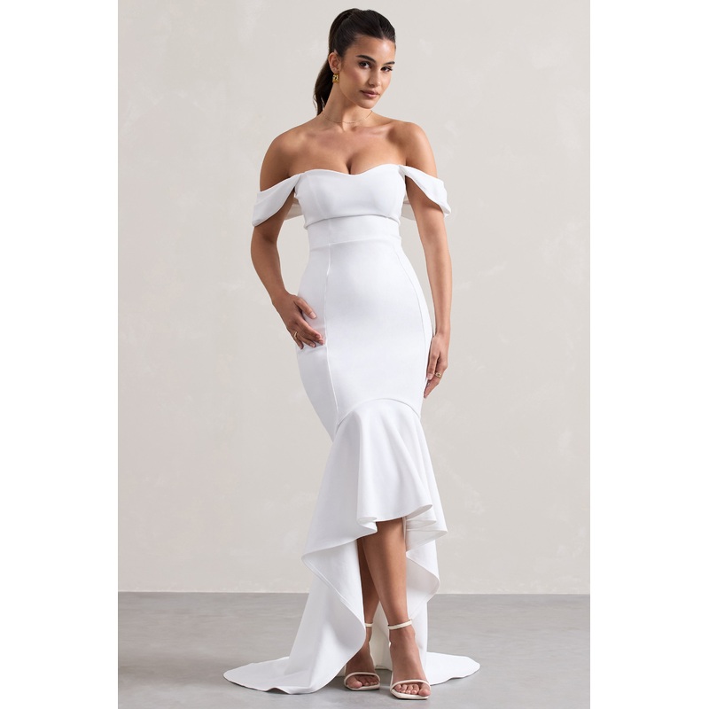 Cotillion | White Sweetheart High-Low Maxi Dress With Ruffle Hem
