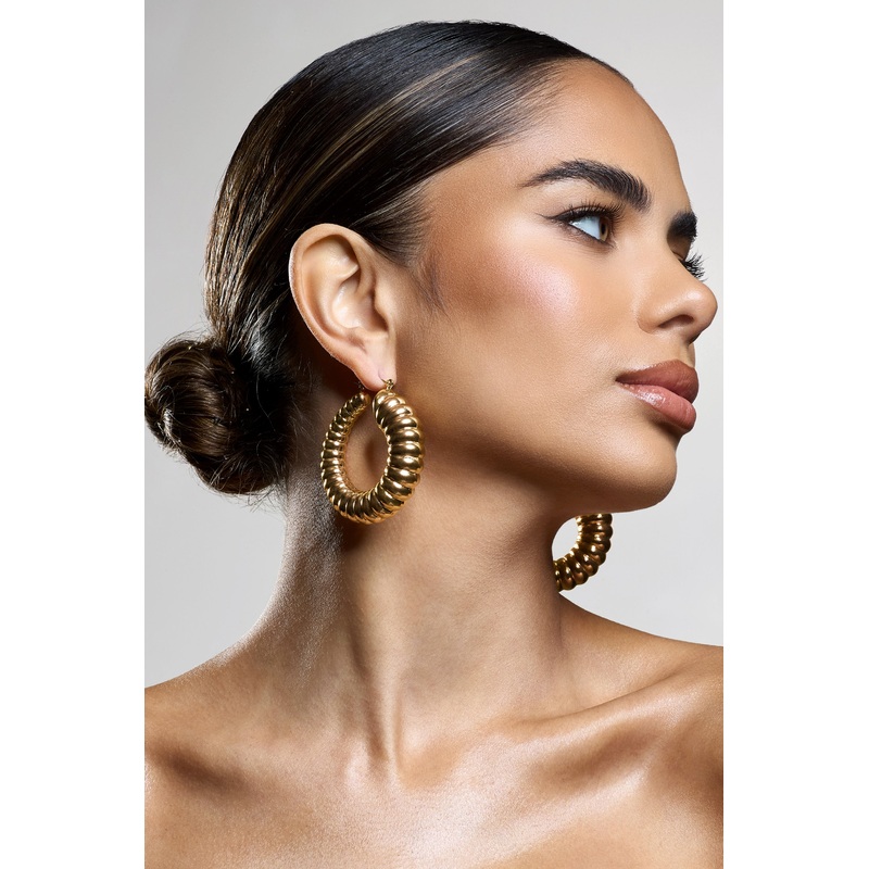 Dover | Gold Chunky Ribbed Hoop Earrings