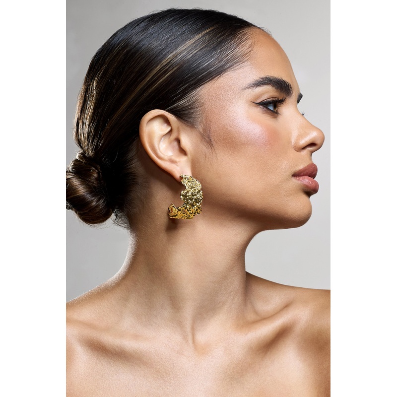 Hermione | Gold Textured Chunky Hoop Earrings