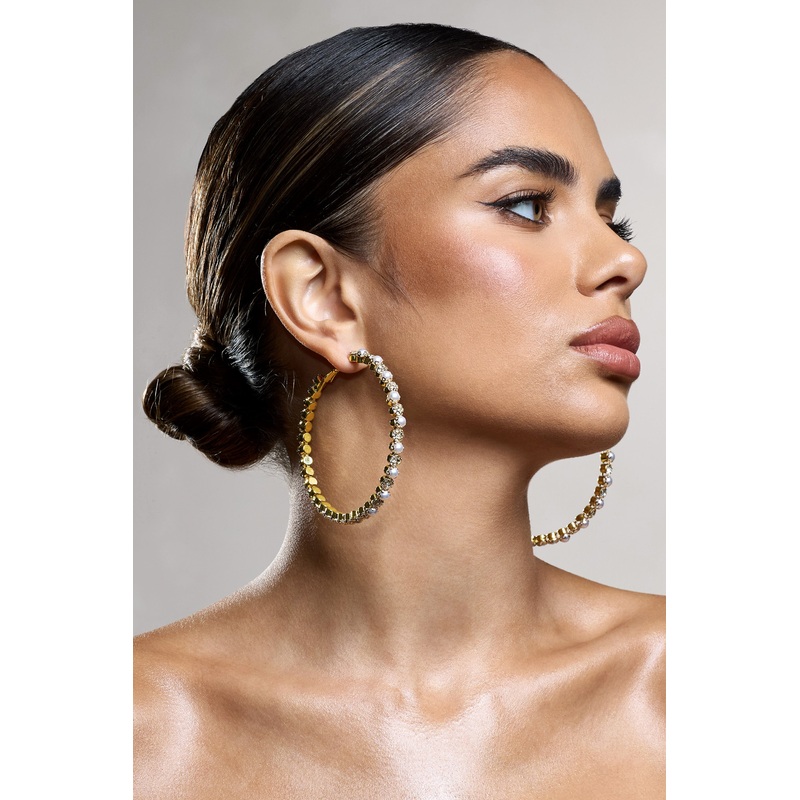 Uma | Gold Diamante Hoop Earrings