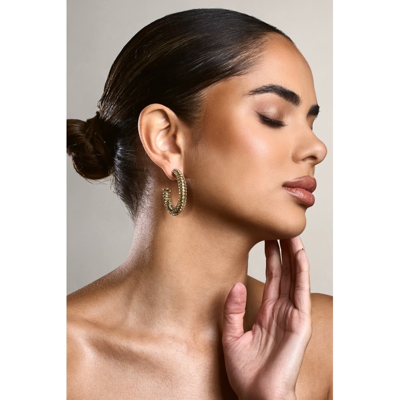 Ebony | Gold Diamante Chunky Hoop Earrings