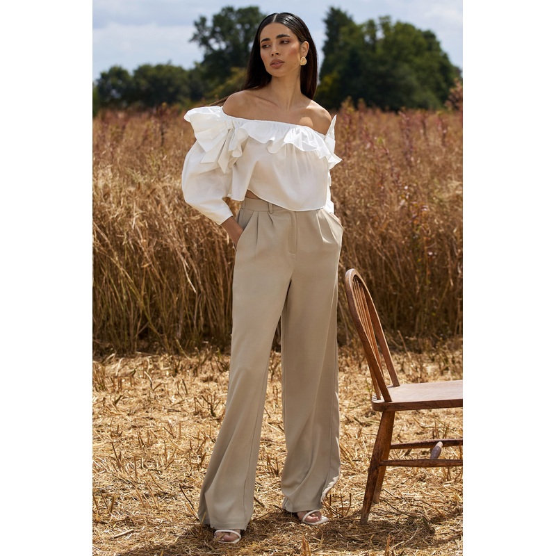 Hastings | Stone High-Waist Wide-Leg Trousers