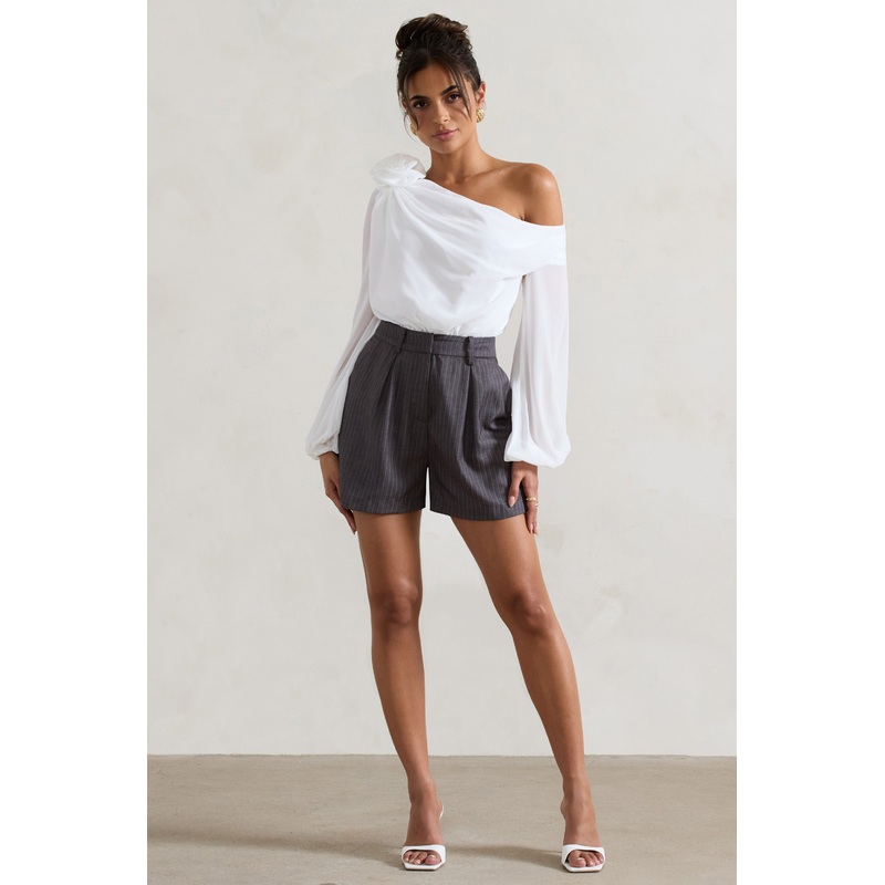 Rue | Grey Pinstripe Tailored Shorts
