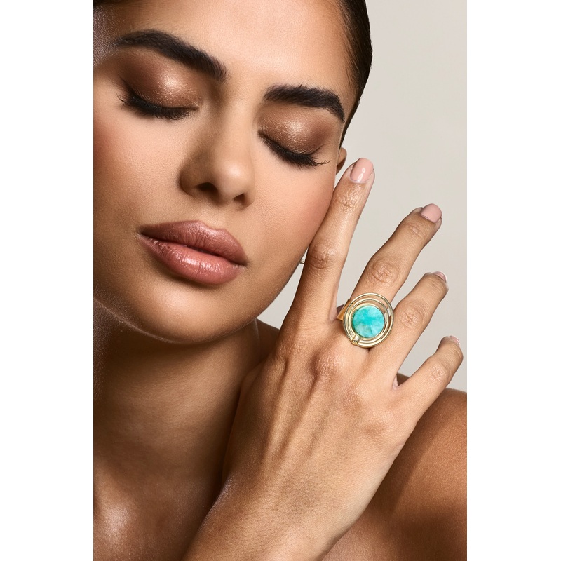 Tokya | Gold Adjustable Turquoise Pendant Ring