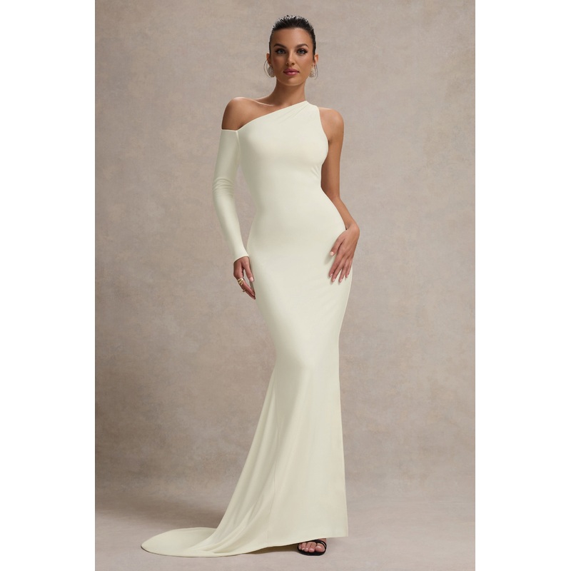 Contradiction | Cream One-Sleeve Asymmetric Maxi Dress