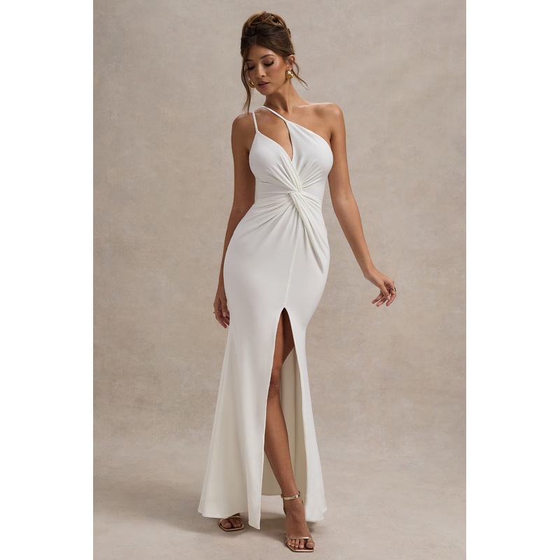 Neroli | White Strapless Asymmetric Twisted Maxi Dress