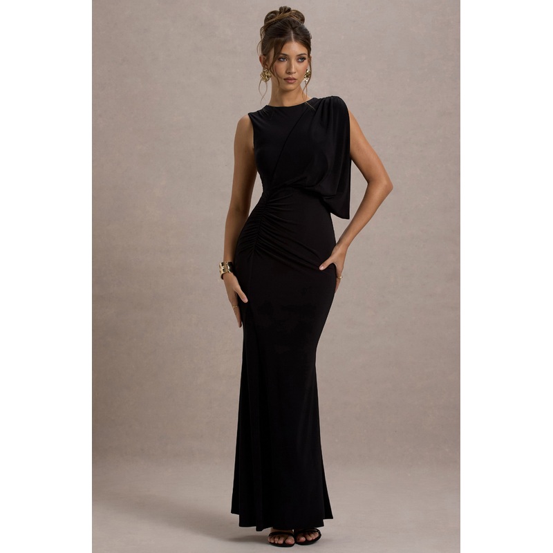 Paphos | Black Draped Sleeveless Maxi Dress