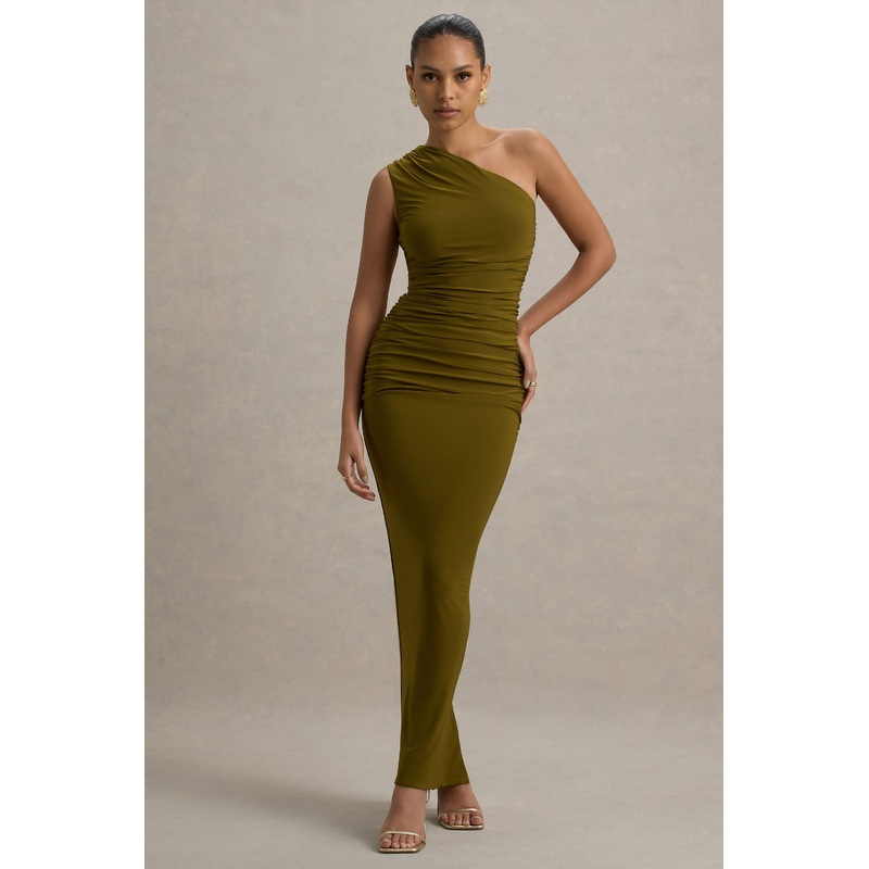 Dalarie | Green One-Shoulder Gathered Maxi Dress