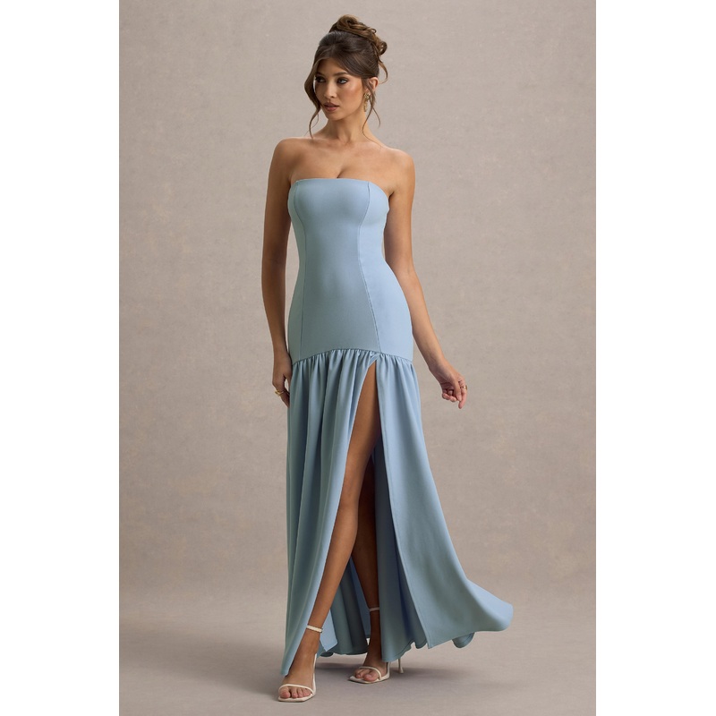 Penny | Powder Blue Bandeau Drop-Waist Maxi Dress