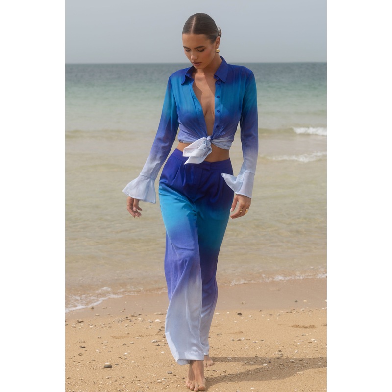 Last Light | Blue Ombre Satin Wide-Leg Trousers