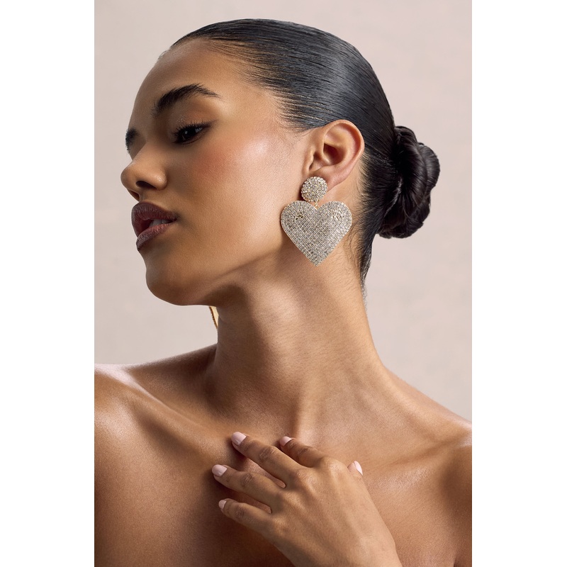 J’adore | Gold Diamante Heart Drop Earrings