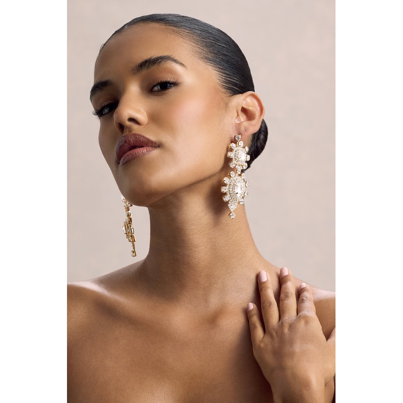 Julian | Gold Diamante Statement Drop Earrings